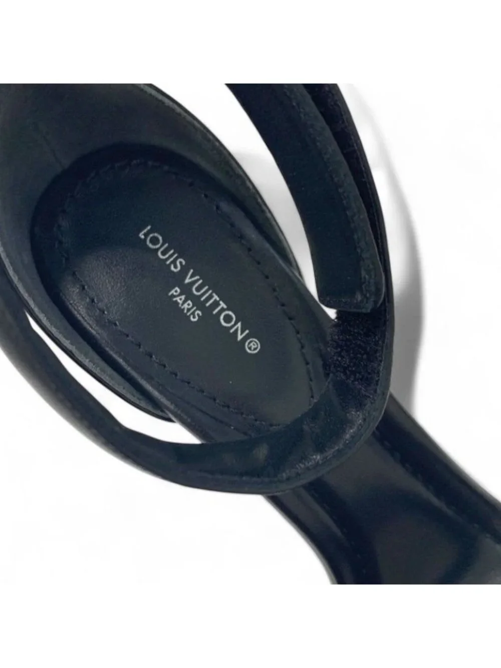 Louis Vuitton Stellar Line Sandals Shoes Leather Patent Black Gold Logo - Picture 7 of 9